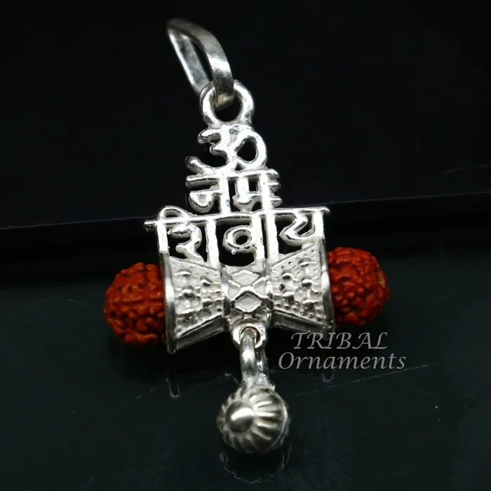 TRIBAL ORNAMENTS Necklaces 925 sterling silver handmade Lord shivay design rudraksha pendant gorgeous hanging drops excellent aum namah shivay pendant nsp546 TRIBAL ORNAMENTS Necklaces 925 sterling silver handmade Lord shivay design rudraksha pendant gorgeous hanging drops excellent aum namah shivay pendant nsp546