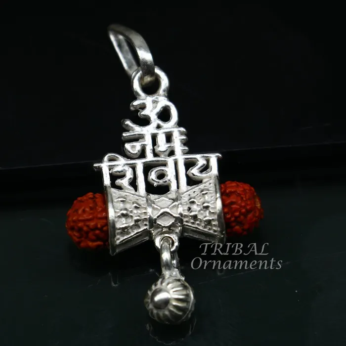 TRIBAL ORNAMENTS Necklaces 925 sterling silver handmade Lord shivay design rudraksha pendant gorgeous hanging drops excellent aum namah shivay pendant nsp546