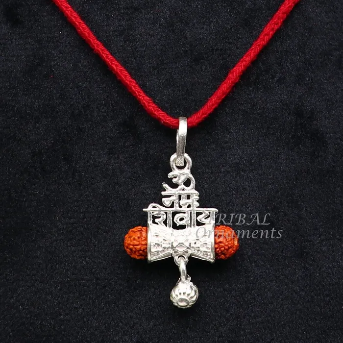 TRIBAL ORNAMENTS Necklaces 925 sterling silver handmade Lord shivay design rudraksha pendant gorgeous hanging drops excellent aum namah shivay pendant nsp546