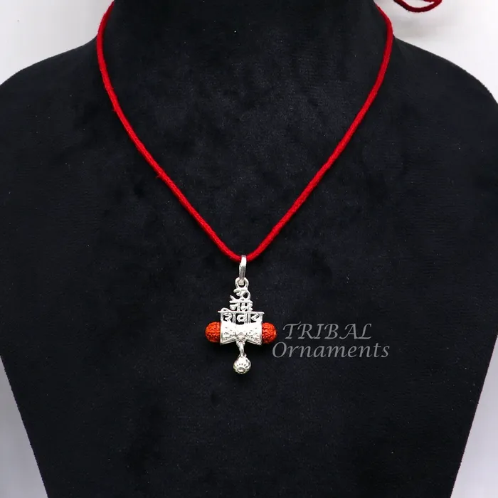 TRIBAL ORNAMENTS Necklaces 925 sterling silver handmade Lord shivay design rudraksha pendant gorgeous hanging drops excellent aum namah shivay pendant nsp546