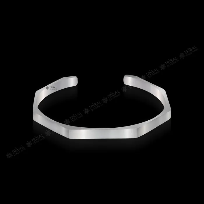 TRIBAL ORNAMENTS Plain shiny solid 925 sterling silver handmade adjustable cuff bangle bracelet unsex gifting jewelry solid shiny bracelet nsk374 Bracelets