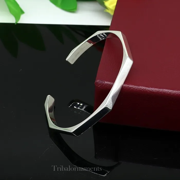 TRIBAL ORNAMENTS Plain shiny solid 925 sterling silver handmade adjustable cuff bangle bracelet unsex gifting jewelry solid shiny bracelet nsk374 Bracelets