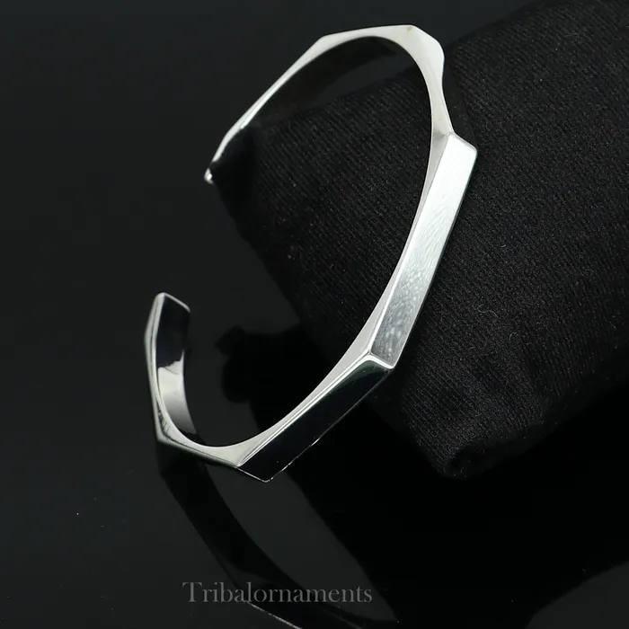 TRIBAL ORNAMENTS Plain shiny solid 925 sterling silver handmade adjustable cuff bangle bracelet unsex gifting jewelry solid shiny bracelet nsk374 Bracelets
