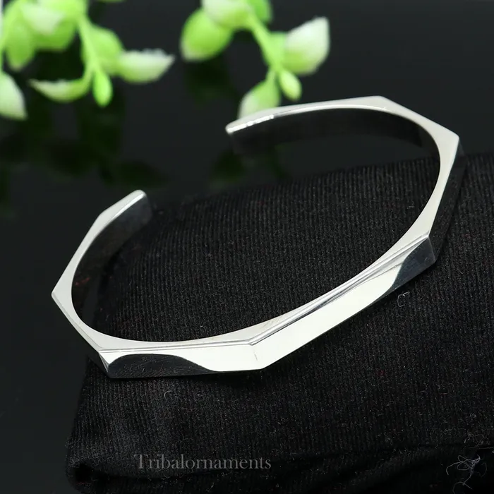 TRIBAL ORNAMENTS Plain shiny solid 925 sterling silver handmade adjustable cuff bangle bracelet unsex gifting jewelry solid shiny bracelet nsk374 Bracelets