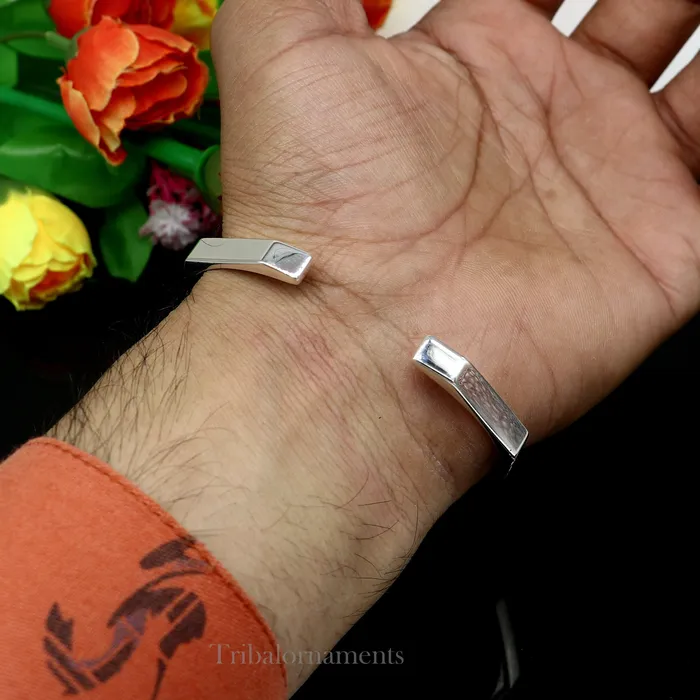 TRIBAL ORNAMENTS Plain shiny solid 925 sterling silver handmade adjustable cuff bangle bracelet unsex gifting jewelry solid shiny bracelet nsk374 Bracelets