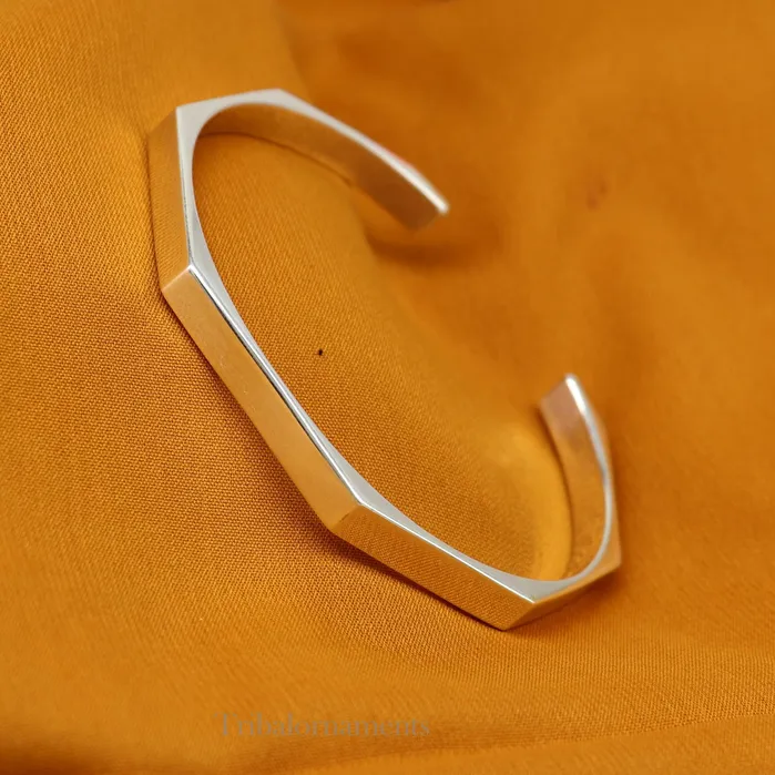TRIBAL ORNAMENTS Plain shiny solid 925 sterling silver handmade adjustable cuff bangle bracelet unsex gifting jewelry solid shiny bracelet nsk374 Bracelets