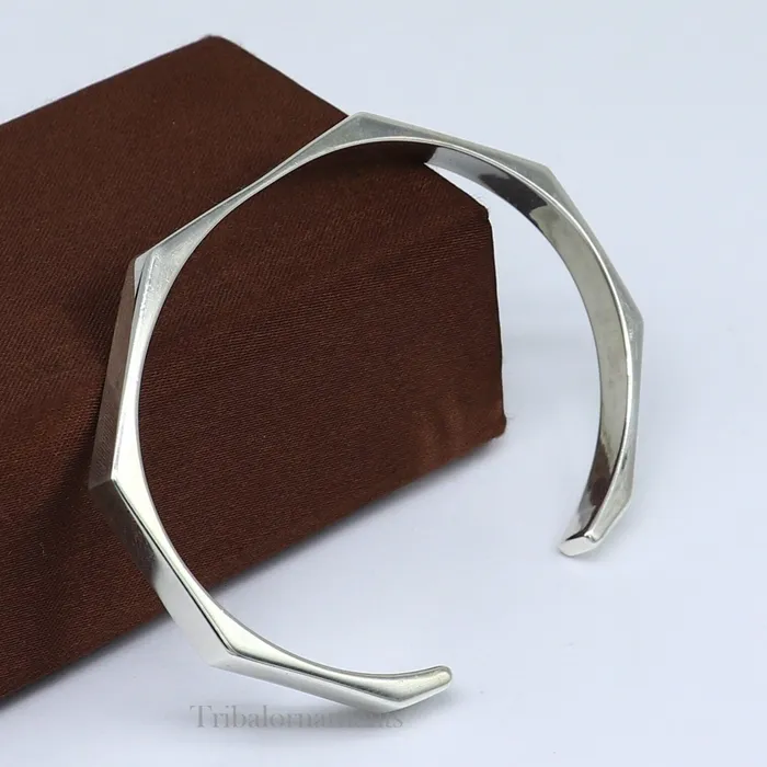TRIBAL ORNAMENTS Plain shiny solid 925 sterling silver handmade adjustable cuff bangle bracelet unsex gifting jewelry solid shiny bracelet nsk374 Bracelets