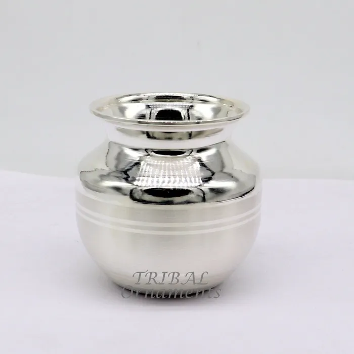 TRIBAL ORNAMENTS Rings 23inches 925 sterling silver handmade plain small Kalash or pot unique special silver puja article water or milk kalash pot india su988