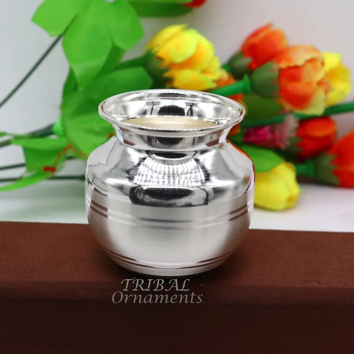 TRIBAL ORNAMENTS Rings 23inches 925 sterling silver handmade plain small Kalash or pot unique special silver puja article water or milk kalash pot india su988
