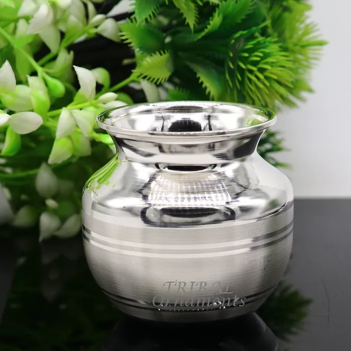 TRIBAL ORNAMENTS Rings 23inches 925 sterling silver handmade plain small Kalash or pot unique special silver puja article water or milk kalash pot india su988