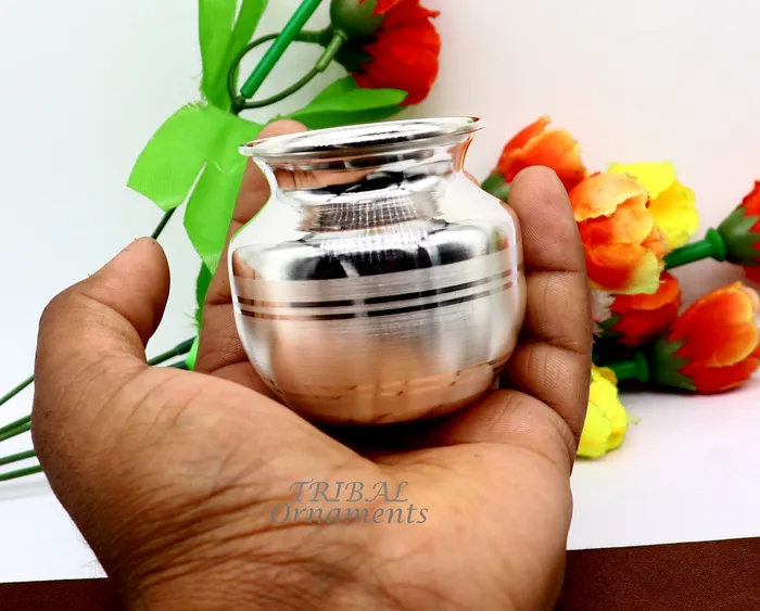 TRIBAL ORNAMENTS Rings 23inches 925 sterling silver handmade plain small Kalash or pot unique special silver puja article water or milk kalash pot india su988