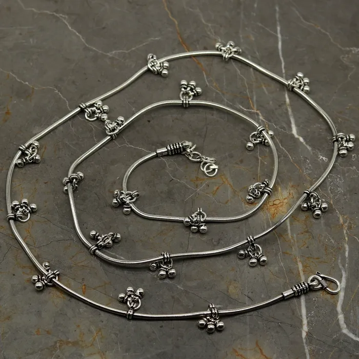 TRIBAL ORNAMENTS Rings 30 to 42 Handmade adjustable 925 sterling silver snake chain waist belt belly chain waist chain with hanging drops tribal jewelry nwch15