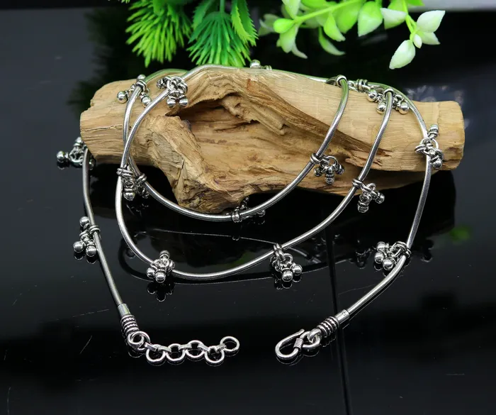 TRIBAL ORNAMENTS Rings 30 to 42 Handmade adjustable 925 sterling silver snake chain waist belt belly chain waist chain with hanging drops tribal jewelry nwch15