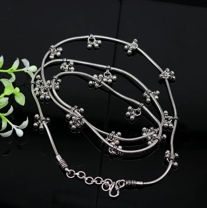 TRIBAL ORNAMENTS Rings 30 to 42 Handmade adjustable 925 sterling silver snake chain waist belt belly chain waist chain with hanging drops tribal jewelry nwch15