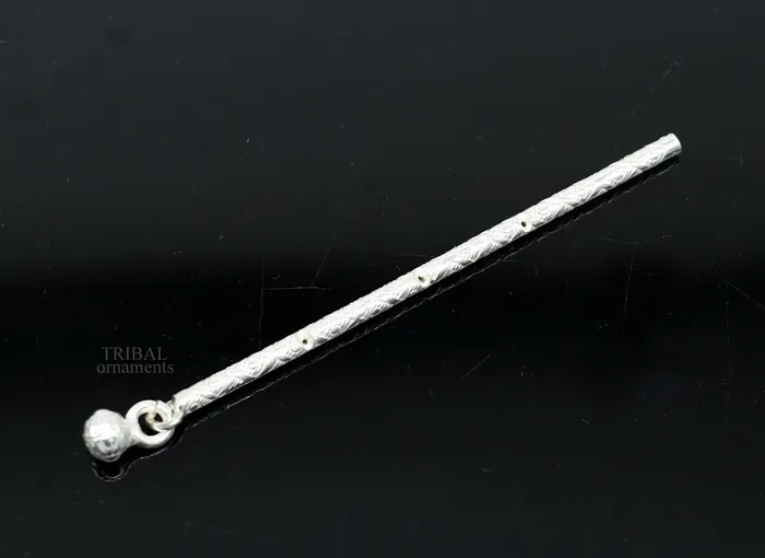 TRIBAL ORNAMENTS Rings 8 cm long sterling silver handmade idol krishna flute silver bansuri laddu gopala flute little krishna flute puja art su658
