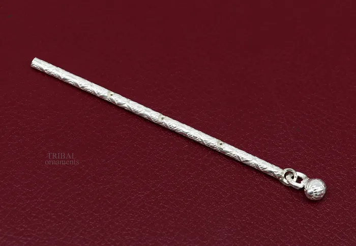 TRIBAL ORNAMENTS Rings 8 cm long sterling silver handmade idol krishna flute silver bansuri laddu gopala flute little krishna flute puja art su658