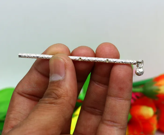 TRIBAL ORNAMENTS Rings 8 cm long sterling silver handmade idol krishna flute silver bansuri laddu gopala flute little krishna flute puja art su658