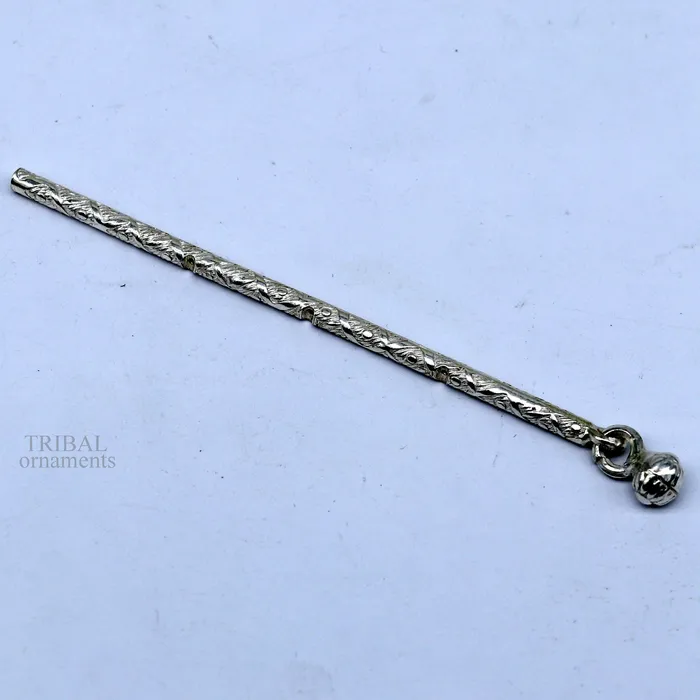 TRIBAL ORNAMENTS Rings 8 cm long sterling silver handmade idol krishna flute silver bansuri laddu gopala flute little krishna flute puja art su658