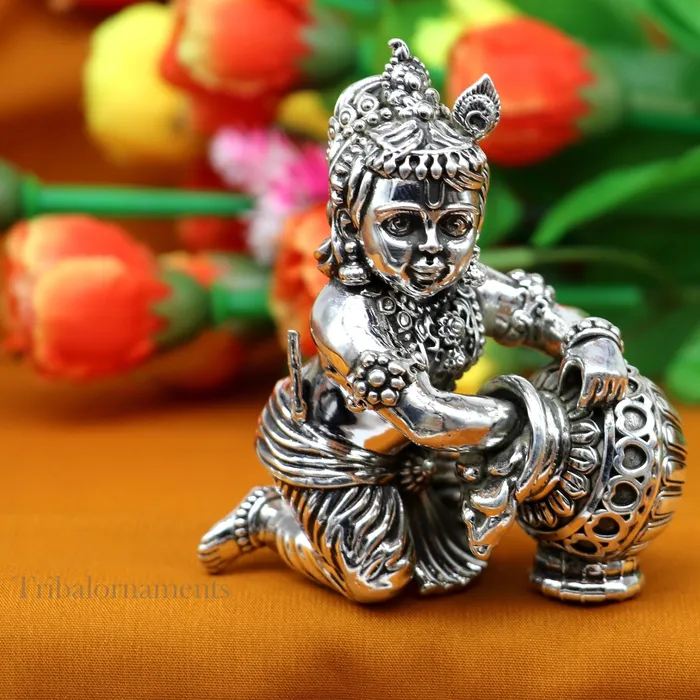 TRIBAL ORNAMENTS Rings 925 Sterling silver customized Idol Krishna Bal Gopal statue figurine laddu gopal crawling Krishna sculpture Makhan gopala statue art221 TRIBAL ORNAMENTS Rings 925 Sterling silver customized Idol Krishna Bal Gopal statue figurine laddu gopal crawling Krishna sculpture Makhan gopala statue art221