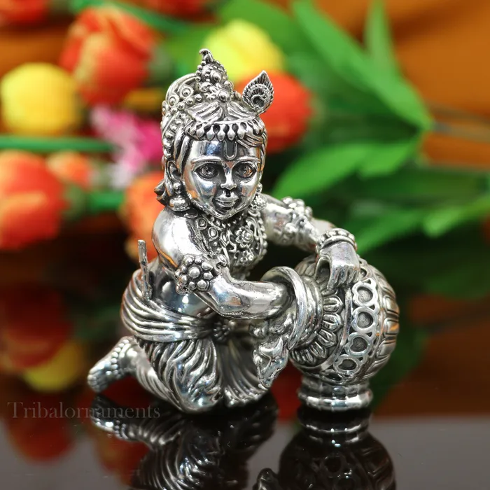 TRIBAL ORNAMENTS Rings 925 Sterling silver customized Idol Krishna Bal Gopal statue figurine laddu gopal crawling Krishna sculpture Makhan gopala statue art221