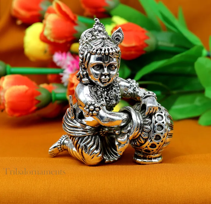 TRIBAL ORNAMENTS Rings 925 Sterling silver customized Idol Krishna Bal Gopal statue figurine laddu gopal crawling Krishna sculpture Makhan gopala statue art221