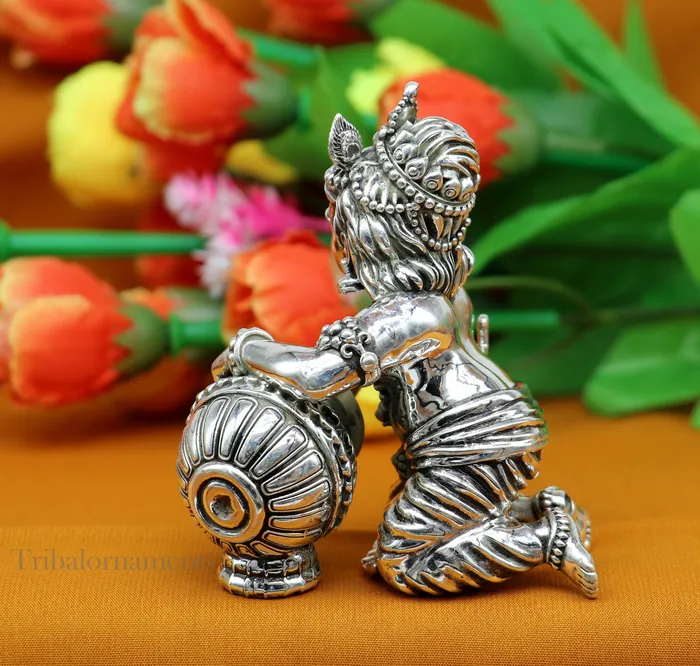 TRIBAL ORNAMENTS Rings 925 Sterling silver customized Idol Krishna Bal Gopal statue figurine laddu gopal crawling Krishna sculpture Makhan gopala statue art221