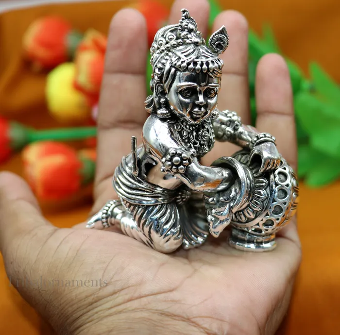 TRIBAL ORNAMENTS Rings 925 Sterling silver customized Idol Krishna Bal Gopal statue figurine laddu gopal crawling Krishna sculpture Makhan gopala statue art221