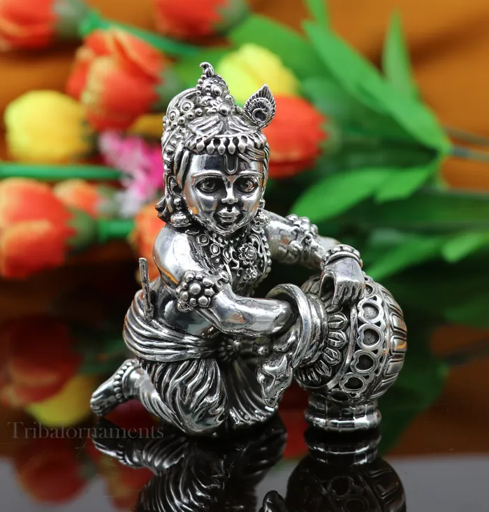 TRIBAL ORNAMENTS Rings 925 Sterling silver customized Idol Krishna Bal Gopal statue figurine laddu gopal crawling Krishna sculpture Makhan gopala statue art221