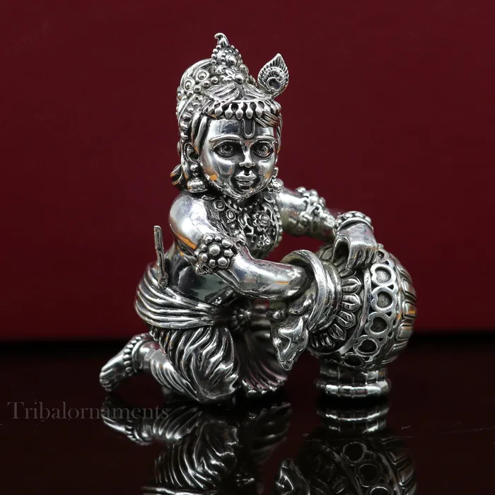 TRIBAL ORNAMENTS Rings 925 Sterling silver customized Idol Krishna Bal Gopal statue figurine laddu gopal crawling Krishna sculpture Makhan gopala statue art221