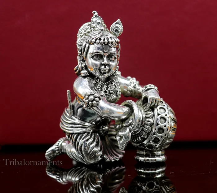 TRIBAL ORNAMENTS Rings 925 Sterling silver customized Idol Krishna Bal Gopal statue figurine laddu gopal crawling Krishna sculpture Makhan gopala statue art221