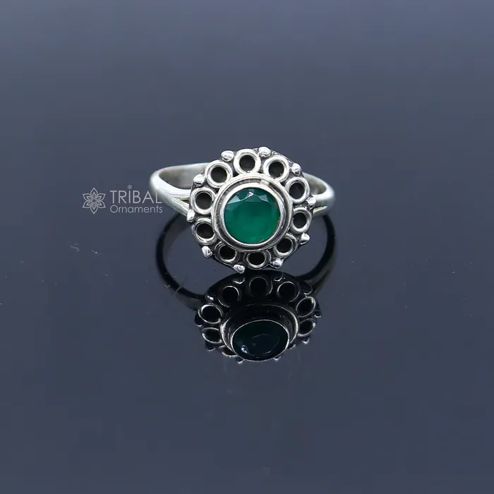 TRIBAL ORNAMENTS Rings 925 sterling silver green colour stone ring Jewelry sr731 TRIBAL ORNAMENTS Rings 925 sterling silver green colour stone ring Jewelry sr731