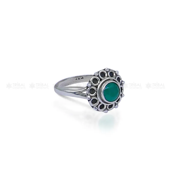 TRIBAL ORNAMENTS Rings 925 sterling silver green colour stone ring Jewelry sr731