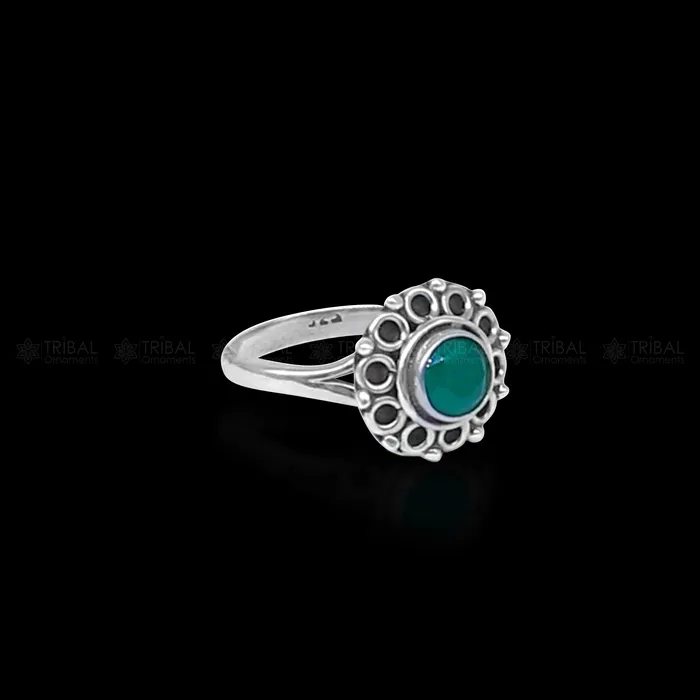 TRIBAL ORNAMENTS Rings 925 sterling silver green colour stone ring Jewelry sr731