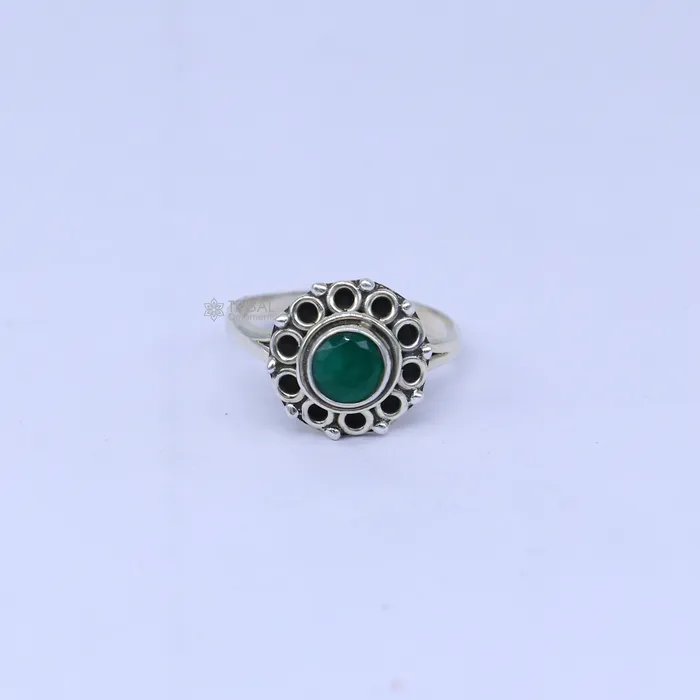 TRIBAL ORNAMENTS Rings 925 sterling silver green colour stone ring Jewelry sr731