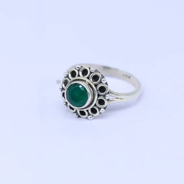 TRIBAL ORNAMENTS Rings 925 sterling silver green colour stone ring Jewelry sr731