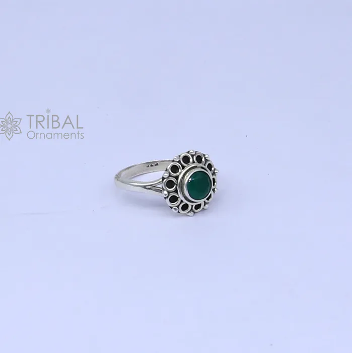 TRIBAL ORNAMENTS Rings 925 sterling silver green colour stone ring Jewelry sr731