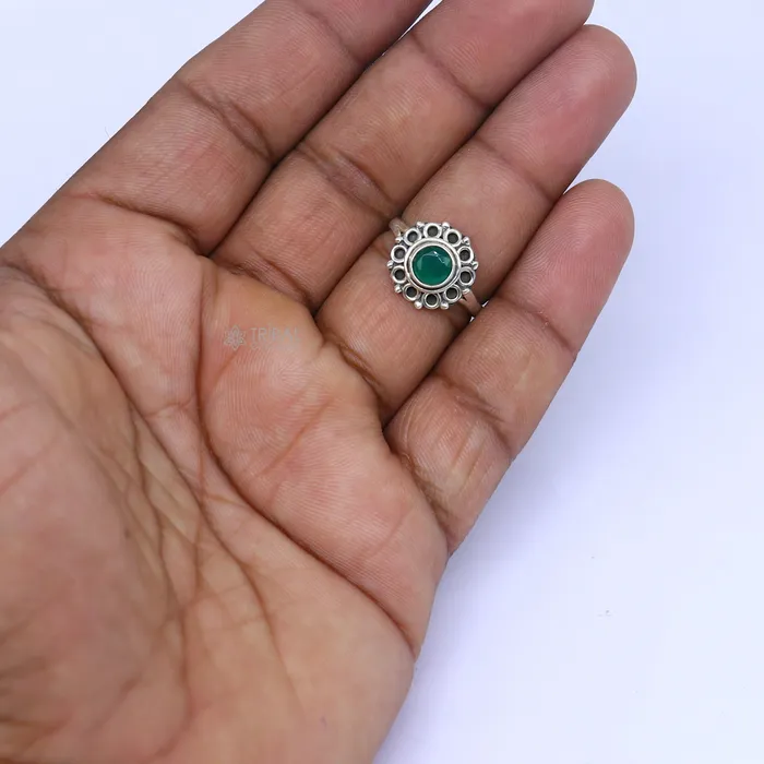 TRIBAL ORNAMENTS Rings 925 sterling silver green colour stone ring Jewelry sr731