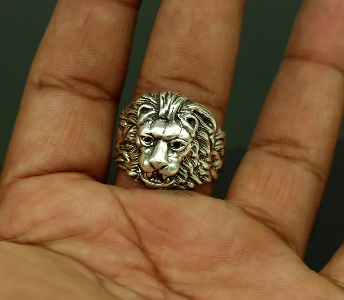 TRIBAL ORNAMENTS Rings 925 sterling silver handmade excellent lion face vintage antique stylish ring band unisex customized jewelry from Rajasthan india sr273 TRIBAL ORNAMENTS Rings 925 sterling silver handmade excellent lion face vintage antique stylish ring band unisex customized jewelry from Rajasthan india sr273