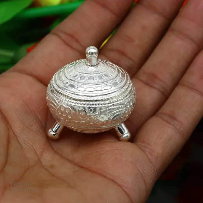 TRIBAL ORNAMENTS Rings 925 Sterling silver handmade fabulous trinket box solid kumkum box casket box sindoor box enamel work customized gifting box stb271 TRIBAL ORNAMENTS Rings 925 Sterling silver handmade fabulous trinket box solid kumkum box casket box sindoor box enamel work customized gifting box stb271