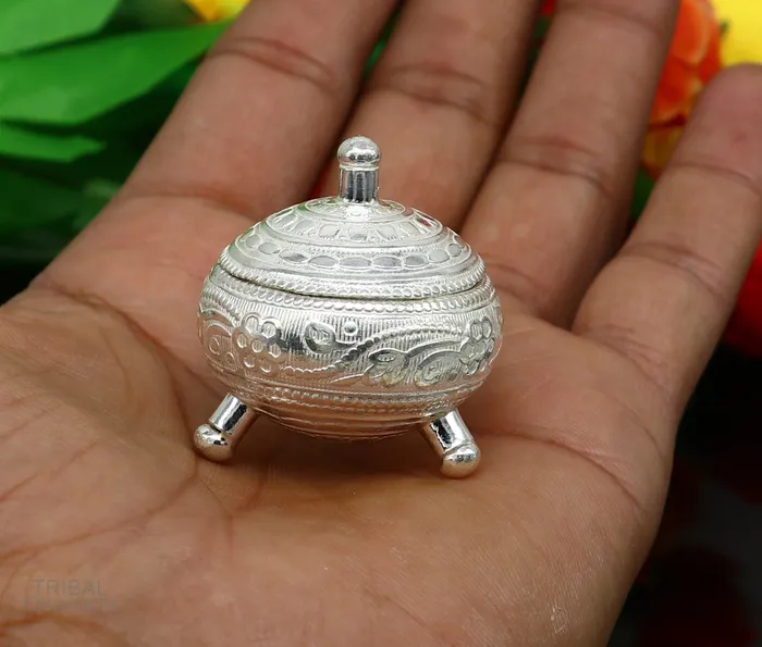 TRIBAL ORNAMENTS Rings 925 Sterling silver handmade fabulous trinket box solid kumkum box casket box sindoor box enamel work customized gifting box stb271