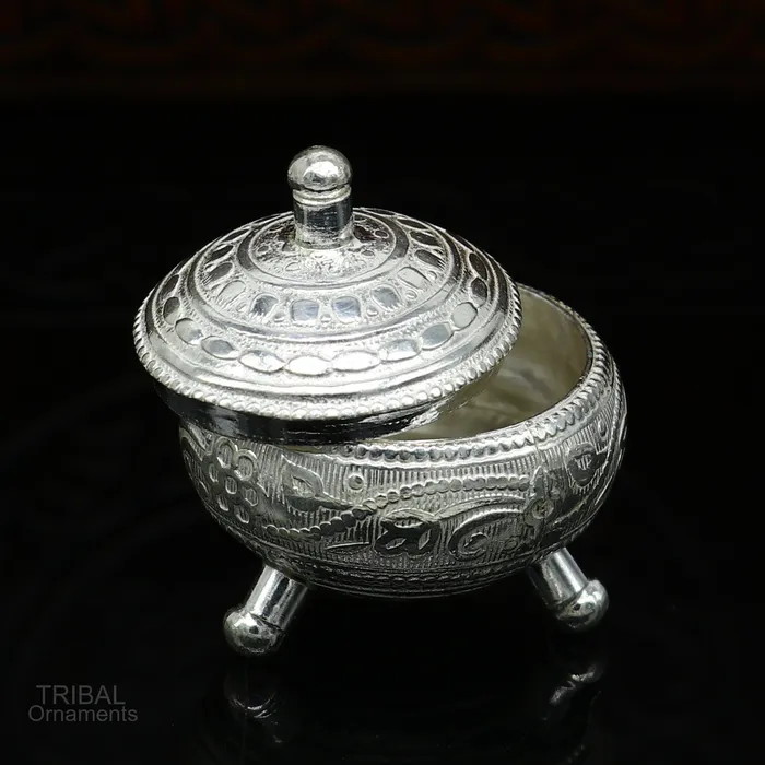 TRIBAL ORNAMENTS Rings 925 Sterling silver handmade fabulous trinket box solid kumkum box casket box sindoor box enamel work customized gifting box stb271
