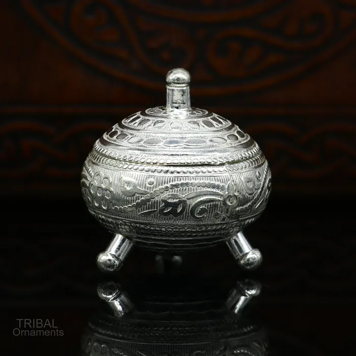 TRIBAL ORNAMENTS Rings 925 Sterling silver handmade fabulous trinket box solid kumkum box casket box sindoor box enamel work customized gifting box stb271
