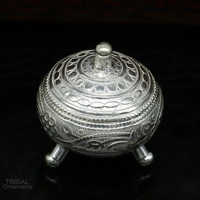 TRIBAL ORNAMENTS Rings 925 Sterling silver handmade fabulous trinket box solid kumkum box casket box sindoor box enamel work customized gifting box stb271