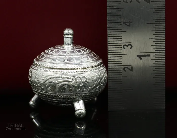 TRIBAL ORNAMENTS Rings 925 Sterling silver handmade fabulous trinket box solid kumkum box casket box sindoor box enamel work customized gifting box stb271