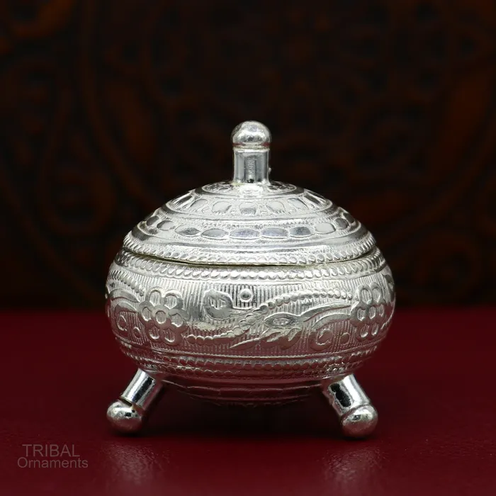 TRIBAL ORNAMENTS Rings 925 Sterling silver handmade fabulous trinket box solid kumkum box casket box sindoor box enamel work customized gifting box stb271