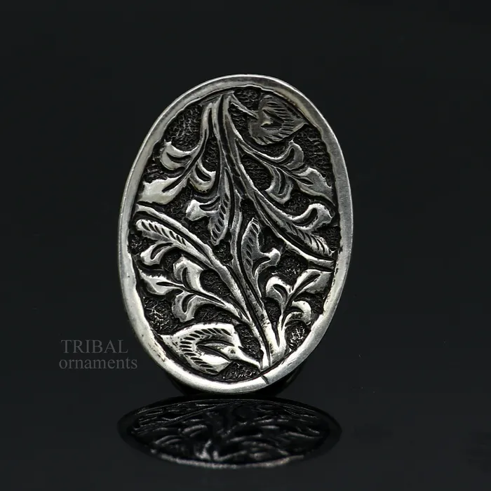TRIBAL ORNAMENTS Rings 925 Sterling silver handmade gorgeous flower design chitai work adjustable rings band fabulous tribal temple ring band charm ring ring489