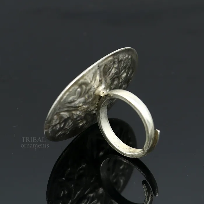 TRIBAL ORNAMENTS Rings 925 Sterling silver handmade gorgeous flower design chitai work adjustable rings band fabulous tribal temple ring band charm ring ring489