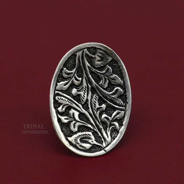 TRIBAL ORNAMENTS Rings 925 Sterling silver handmade gorgeous flower design chitai work adjustable rings band fabulous tribal temple ring band charm ring ring489