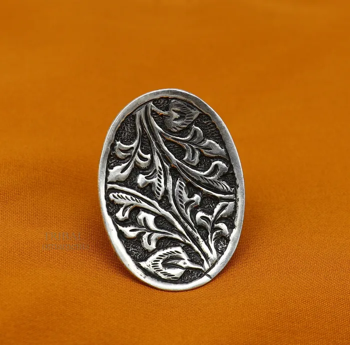 TRIBAL ORNAMENTS Rings 925 Sterling silver handmade gorgeous flower design chitai work adjustable rings band fabulous tribal temple ring band charm ring ring489