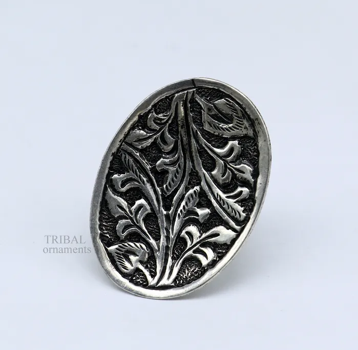 TRIBAL ORNAMENTS Rings 925 Sterling silver handmade gorgeous flower design chitai work adjustable rings band fabulous tribal temple ring band charm ring ring489